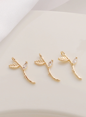 锆石树枝树叶吊坠DIY饰品