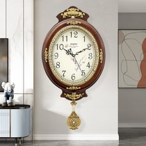 Eurostyle hanging clock living room Home Chinese style solid wood clock light luxury fashion creative retro silent hanging wall table light extravagant