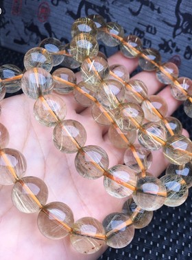 天然金发晶单圈手串男女钛晶黄发晶手链串珠百搭时尚水晶饰品礼物