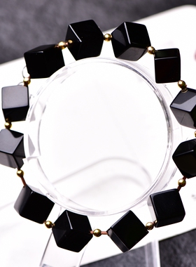 美货来袭 天然黑玛瑙方块手链 12MM单圈手链 美观大方 性价比高