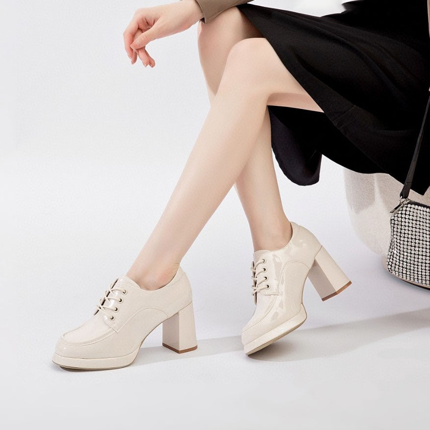 英伦风小皮鞋女粗跟单鞋2023年新款夏季软皮百搭系带深口高跟鞋女,淘宝优惠券,粉丝福利购,淘宝优惠卷