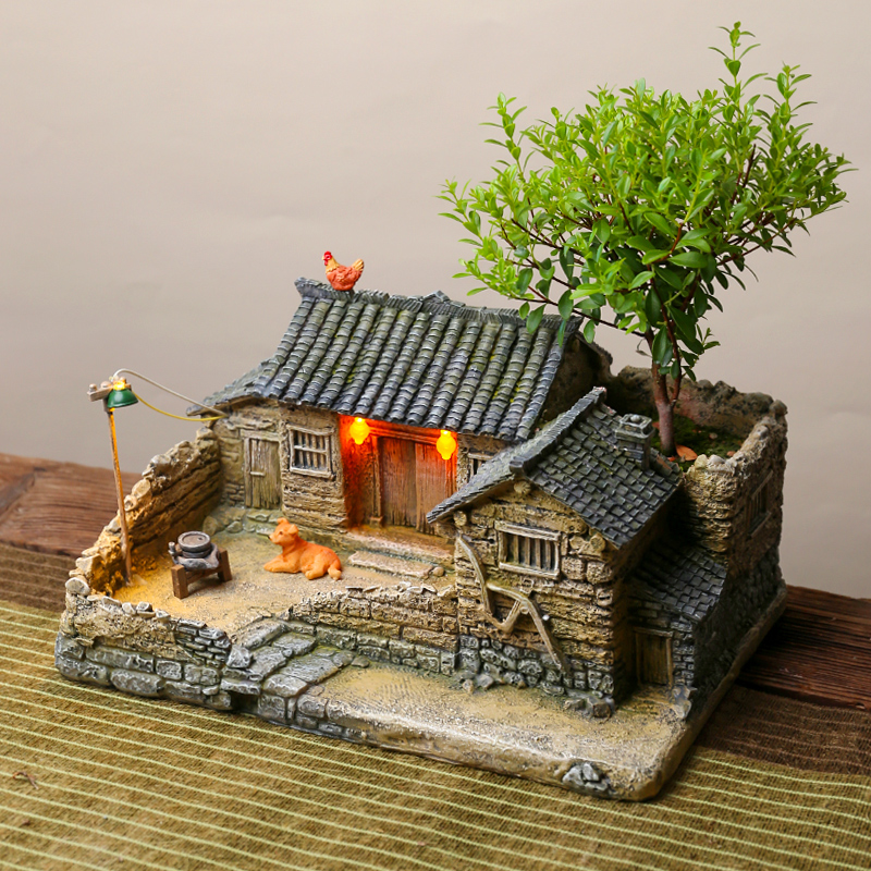 中式复古微景观老房子创意盆栽花盆客厅桌面微缩模型盆景摆件造景 - 图1