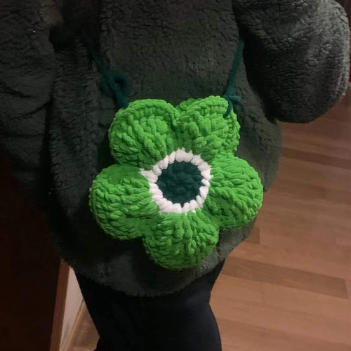 小红书同款冰条线花花小包粗毛线钩织绿色花朵包手工diy材料包 - 图2