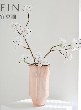北欧温柔玉粉色四叶草皱褶中古手工琉璃玻璃花瓶客厅玄关插花器