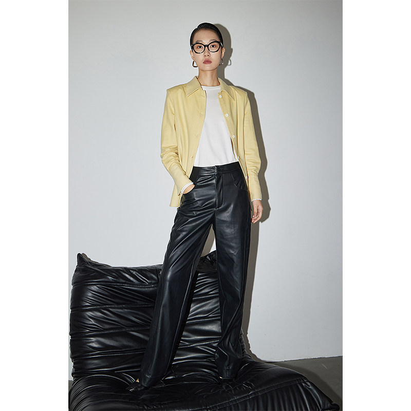 因由 高腰PU皮裤女秋冬新款时髦高级感宽松休闲裤通勤百搭直筒裤,淘宝优惠券,粉丝福利购,淘宝优惠卷