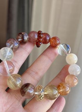 天然水晶手链多宝手串金发晶红兔白兔毛四季幽灵胶花石榴石黄水晶