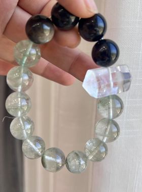 天然水晶手链绿幽灵手串黑曜石手饰品礼物生日白水晶双尖