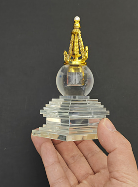 12.5厘米水晶舍利塔菩提塔佛塔金属塔尖螺旋口密封佛前摆件