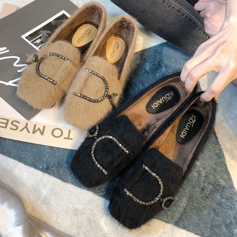 毛毛鞋女秋冬季2025新款百搭平底单鞋貂毛棉瓢鞋一脚蹬加绒豆豆鞋,淘宝优惠券,粉丝福利购,淘宝优惠卷