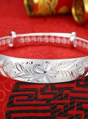 新款百福999纯银手镯足银女实心镯子送老年人妈妈奶奶母亲节礼物