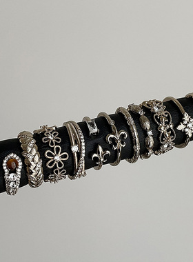 中古轻奢锆石花朵星星虎眼石戒指女复古独特个性时尚潮流指环戒子