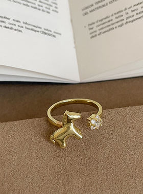 萌趣可爱小马星星锆石开口戒指女设计感个性时尚潮流百搭指环戒子
