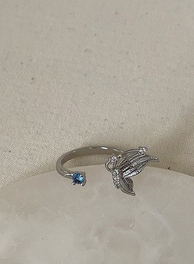 水晶珍珠蝴蝶结开口戒指