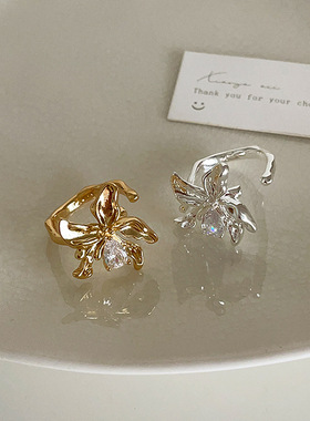 夸张个性锆石金属花朵开口戒指女设计感小众复古个性百搭时尚指环