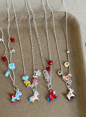 彩色多巴胺甜甜圈爱心小马项链女个性独特时尚潮流百搭颈链毛衣链