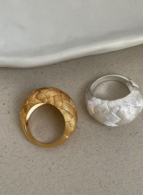 小众设计感麦穗纹理编织金属戒指女复古个性时尚潮流百搭指环戒子