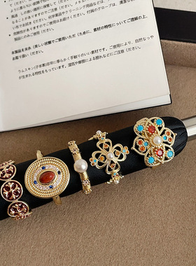 中式复古宫廷风彩钻珍珠滴油戒指女重工气质独特时尚潮流指环戒子