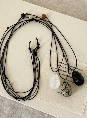 小众设计感水滴天然石黑绳长款项链女简约百搭气质时尚颈链毛衣链