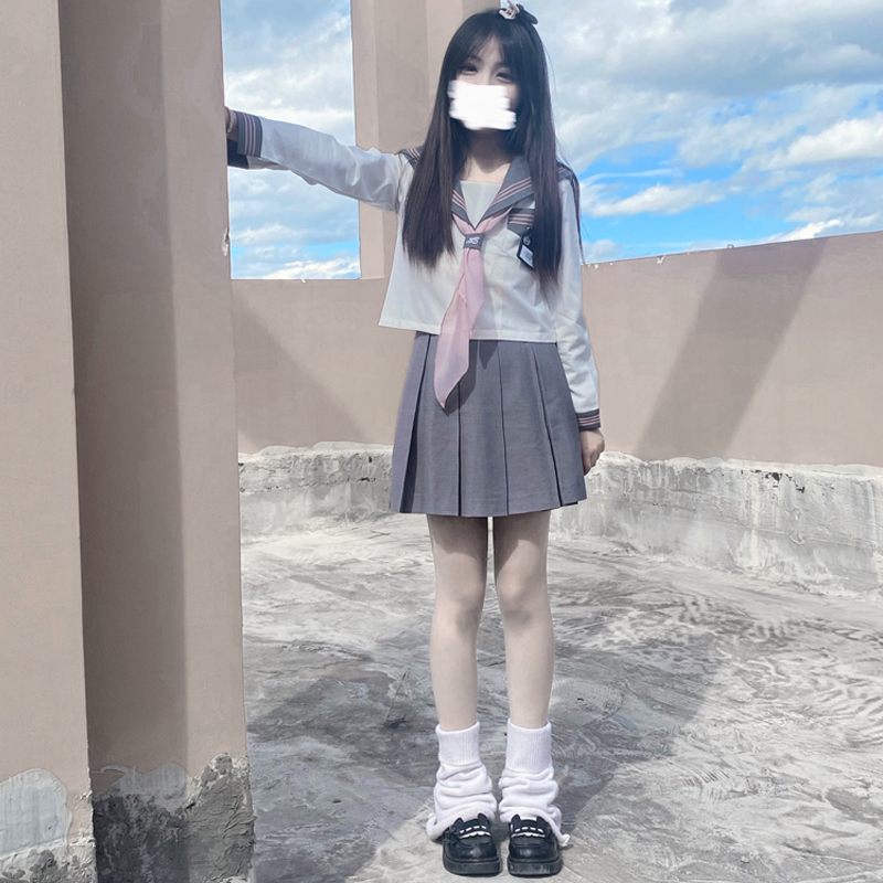 水木琉璃原创jk制服裙套装正版灰粉三本基础款日系水手服学院风女 - 图0