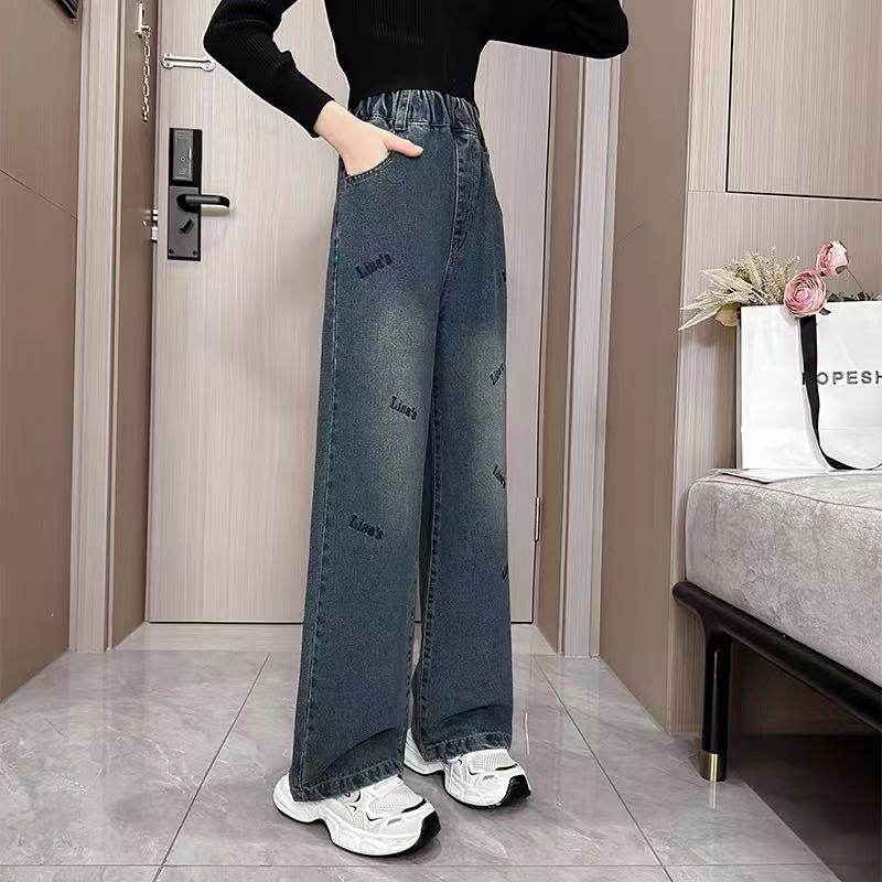 女童裤子春秋冬新款2025女大童直筒阔腿裤小女孩牛仔加绒休闲裤软,淘宝优惠券,粉丝福利购,淘宝优惠卷