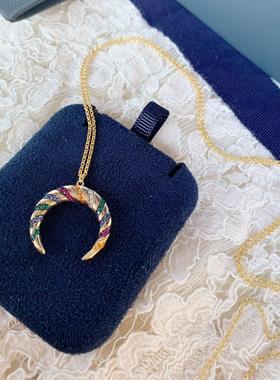 925纯银彩虹钻牛角项链