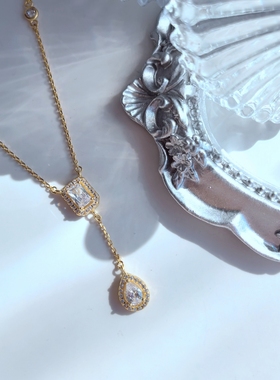 水滴方形锆石925纯银短款项链