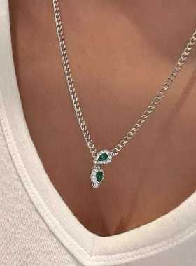 灵蛇祖母绿925纯银可调节项链