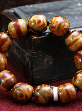 西藏红玉髓宝源天珠手链手串老玛瑙12颗一线药师水纹财神