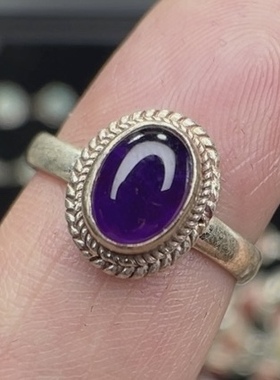 清特饰品镶嵌红粉海宝青金石月光925纯银尼泊尔定圈戒指不可调