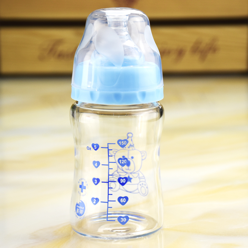 新款玻璃奶瓶防摔宽口径带吸管手柄底座防胀气婴儿新生儿宝宝用品