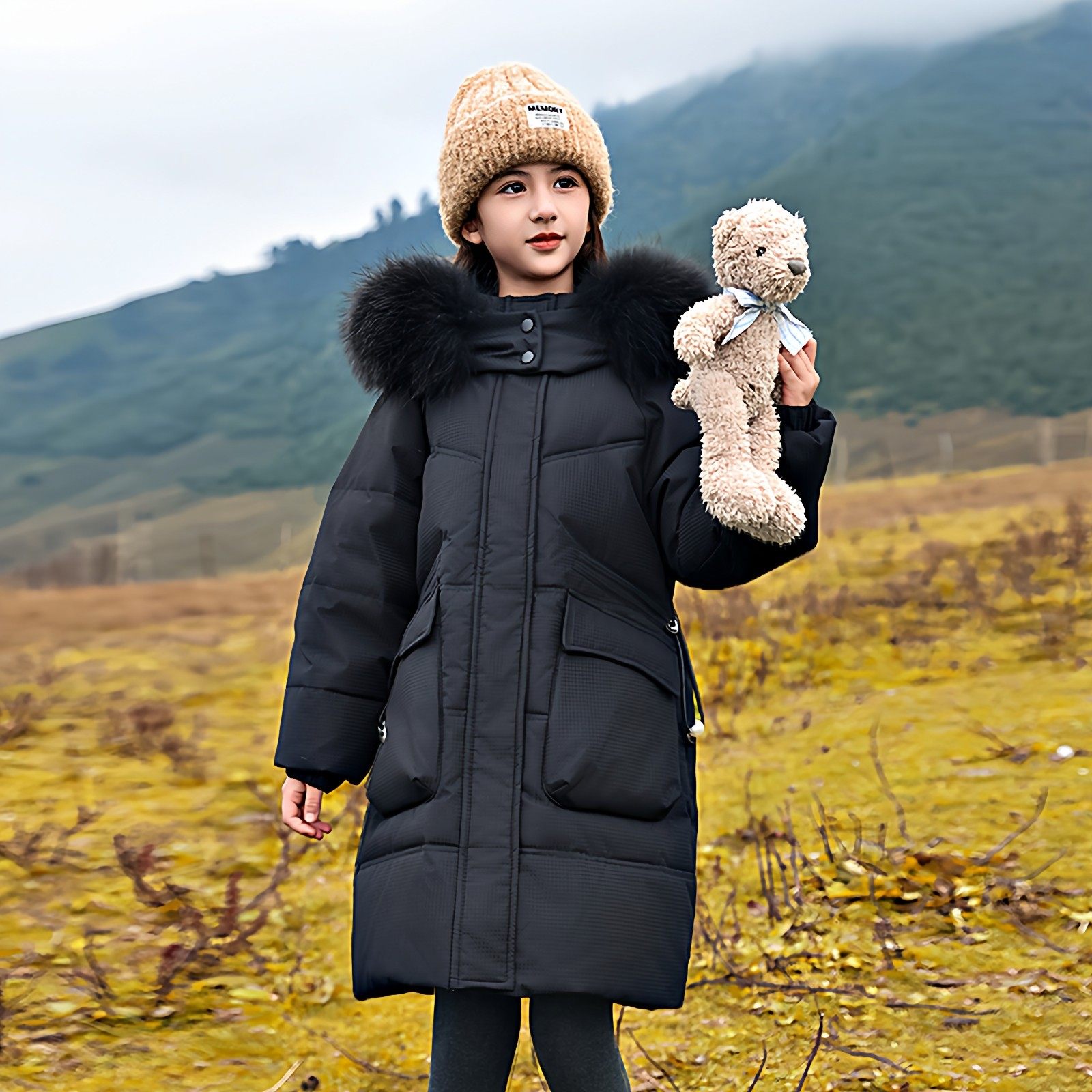 英国DHWA儿童羽绒服女童冬装新款韩版洋气中长款中大童棉服外套,淘宝优惠券,粉丝福利购,淘宝优惠卷