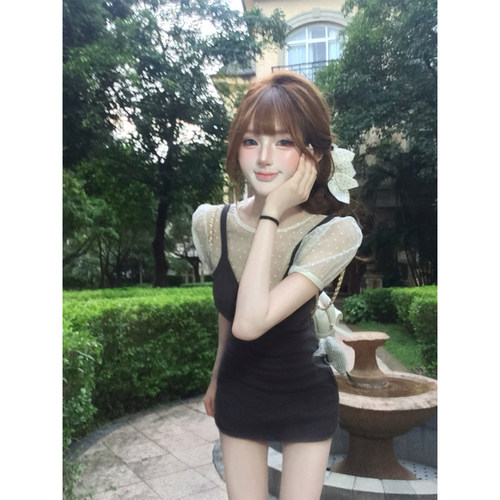 【瑞茜】元英气色 夏季纯欲风小众设计吊带连衣裙R3812W - 图0