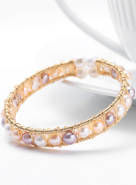 天然淡水珍珠14k注金绕线手链