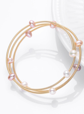 天然淡水珍珠14K注金多层手链