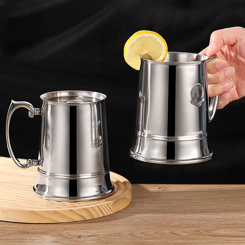 精致304不锈钢欧式啤酒杯双层加厚水杯奶茶随手杯精酿果汁冷饮杯 - 图2