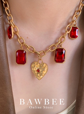 铜镀金女复古宝石项链