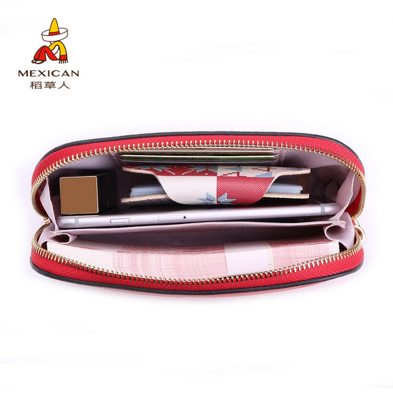 稻草人女真皮手拿长款欧美零钱包 稻草人伊之禾钱包