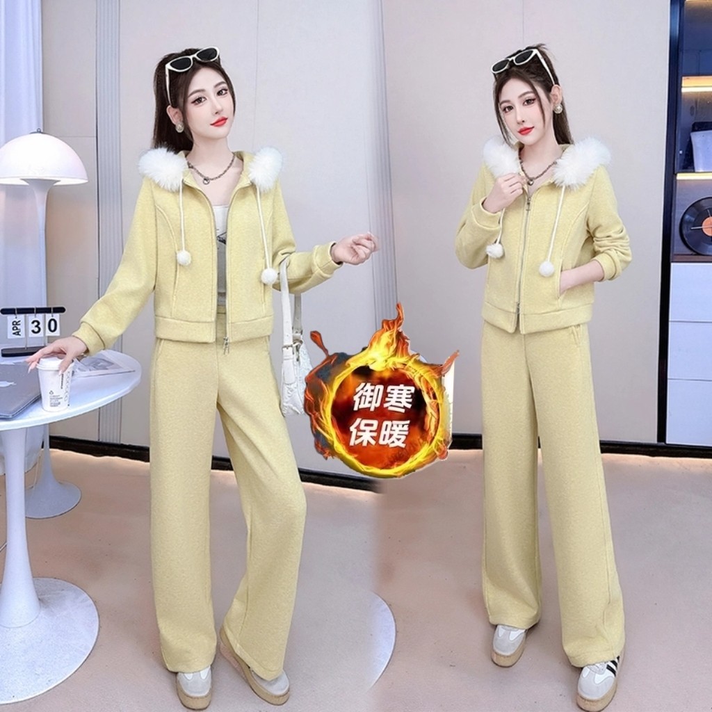 加绒时尚休闲套装女2025秋冬季新款连帽卫衣阔腿裤减龄显瘦两件套,淘宝优惠券,粉丝福利购,淘宝优惠卷