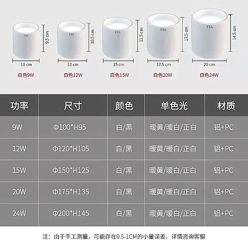 佛山照明LED明装筒灯免开孔安装吸顶灯20w高亮可吊线灯黑白色筒灯