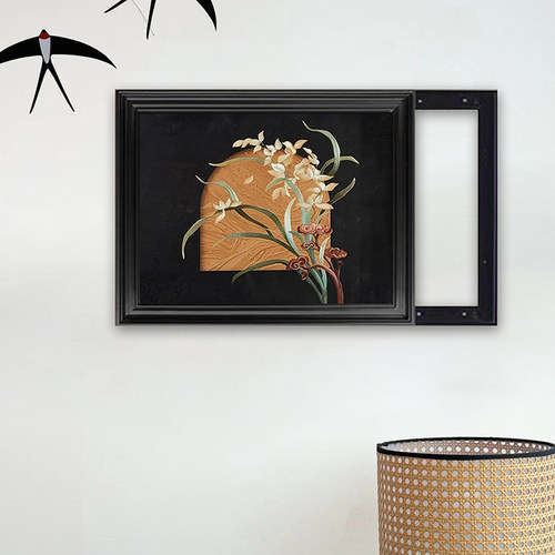 法式中古风隐藏电表箱装饰画推拉液压遮挡配电箱画黑色框可定制画 - 图2