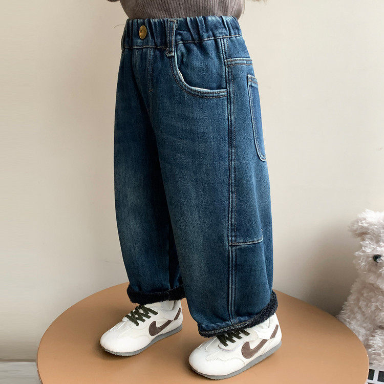 裤子女童加绒牛仔裤秋冬季2025新款儿童加厚冬装女宝宝卡通直筒裤,淘宝优惠券,粉丝福利购,淘宝优惠卷