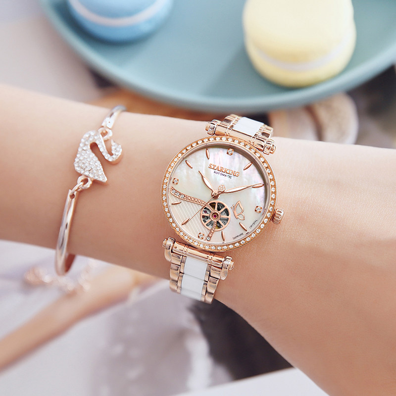 正品牌陶瓷夜光全自动女士机械表 starking国产腕表