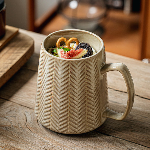 巷子尾〖760ml大肚杯〗复古浮雕大杯子办公马克杯醴陵陶瓷咖啡杯 - 图0