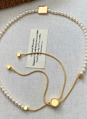 法式复古气质方牌字母珍珠精致轻