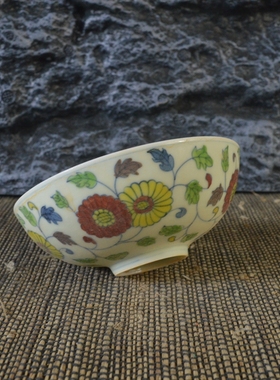 仿古瓷器 复古做旧明成化风格 斗彩花卉纹品茗杯 古董古玩收藏品