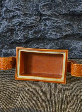 清乾隆黄釉双耳香炉摆件古董古玩