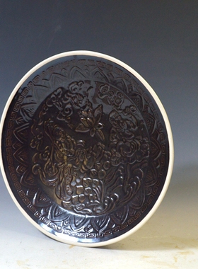 仿古瓷器 柴窑南宋定窑黑釉印花盘 菜盘 大盘 古董古玩老货旧货