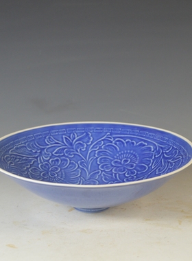 仿古瓷器 柴窑南宋定窑蓝釉印花碗 饭碗 大碗 古董古玩老货旧货