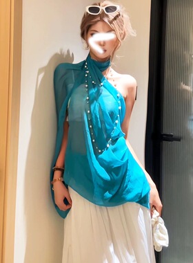 湖蓝色丝巾女春夏长款纯色雪纺纱巾冬保暖围巾披肩超大防晒沙滩巾