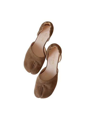 HOME WORK原创设计师tabi分趾忍者牛皮手工包头凉鞋单鞋翻毛皮棕 - 图3